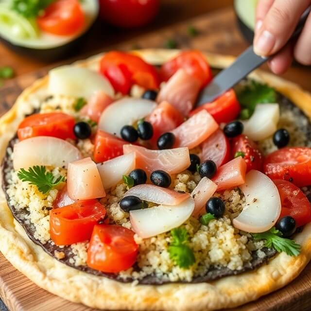 Toppings Making Sushi Pizza