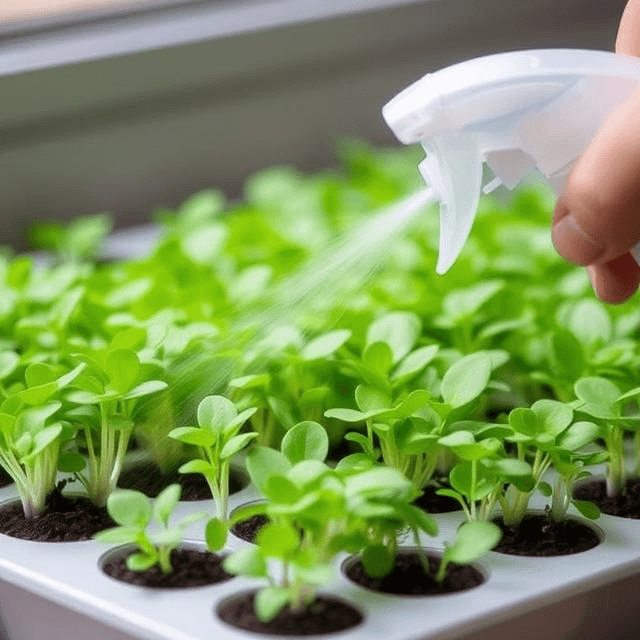 grow microgreens WATERING WITH SPRAY BOTTLE